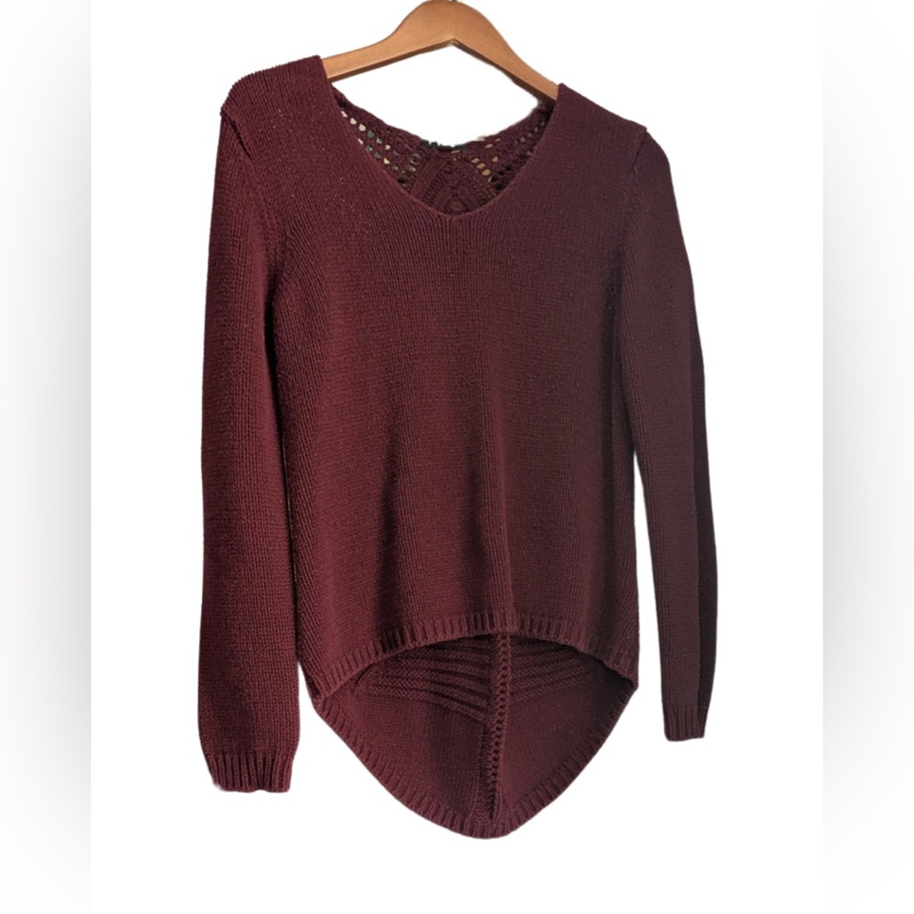 FYLO Red V-Neck Sweater with High-Low Hem